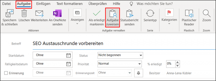 Klicken Sie in Outlook auf Aufgabe zuweisen.