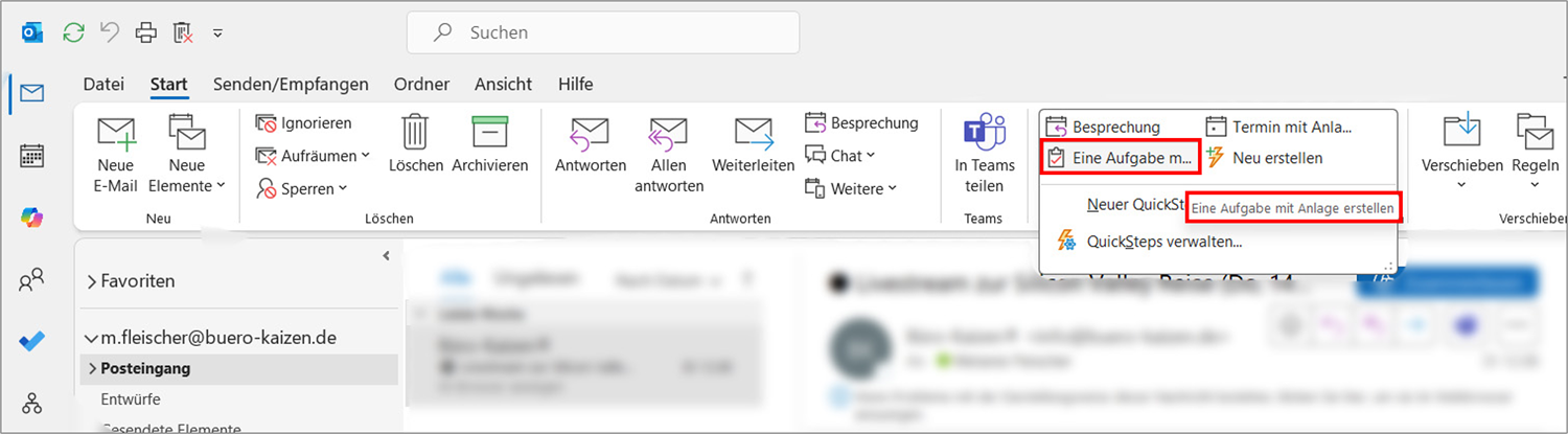 Outlook aufräumen QuickStep