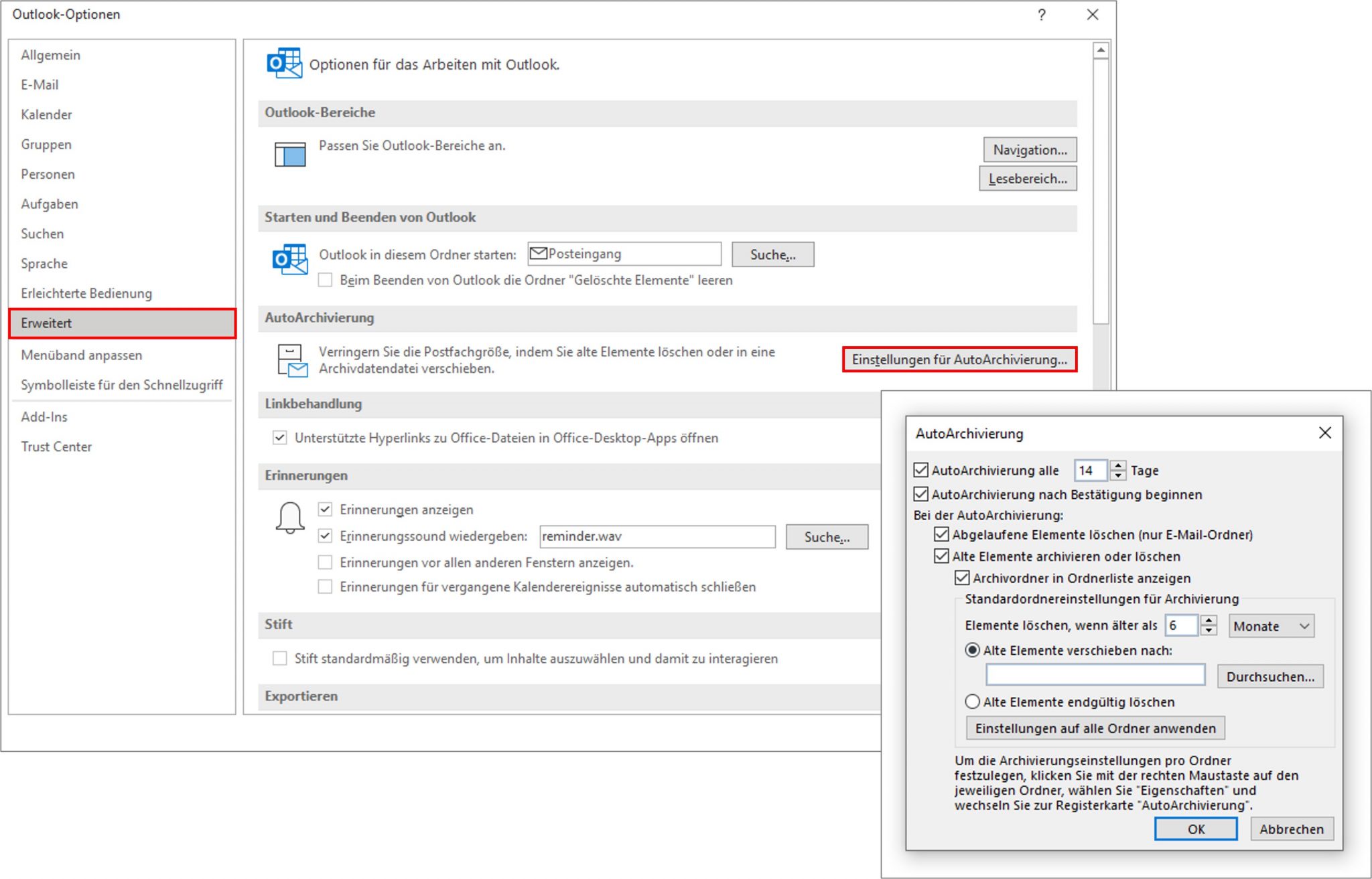 Outlook Archivierung (manuell oder automatisch)