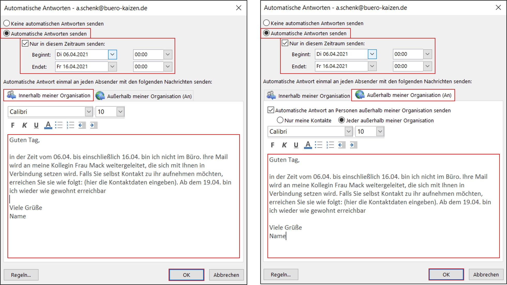 Outlook Beginnen Sie Alle Ihre Antworten Mit Outlook automatische Antwort/Autoresponder einrichten