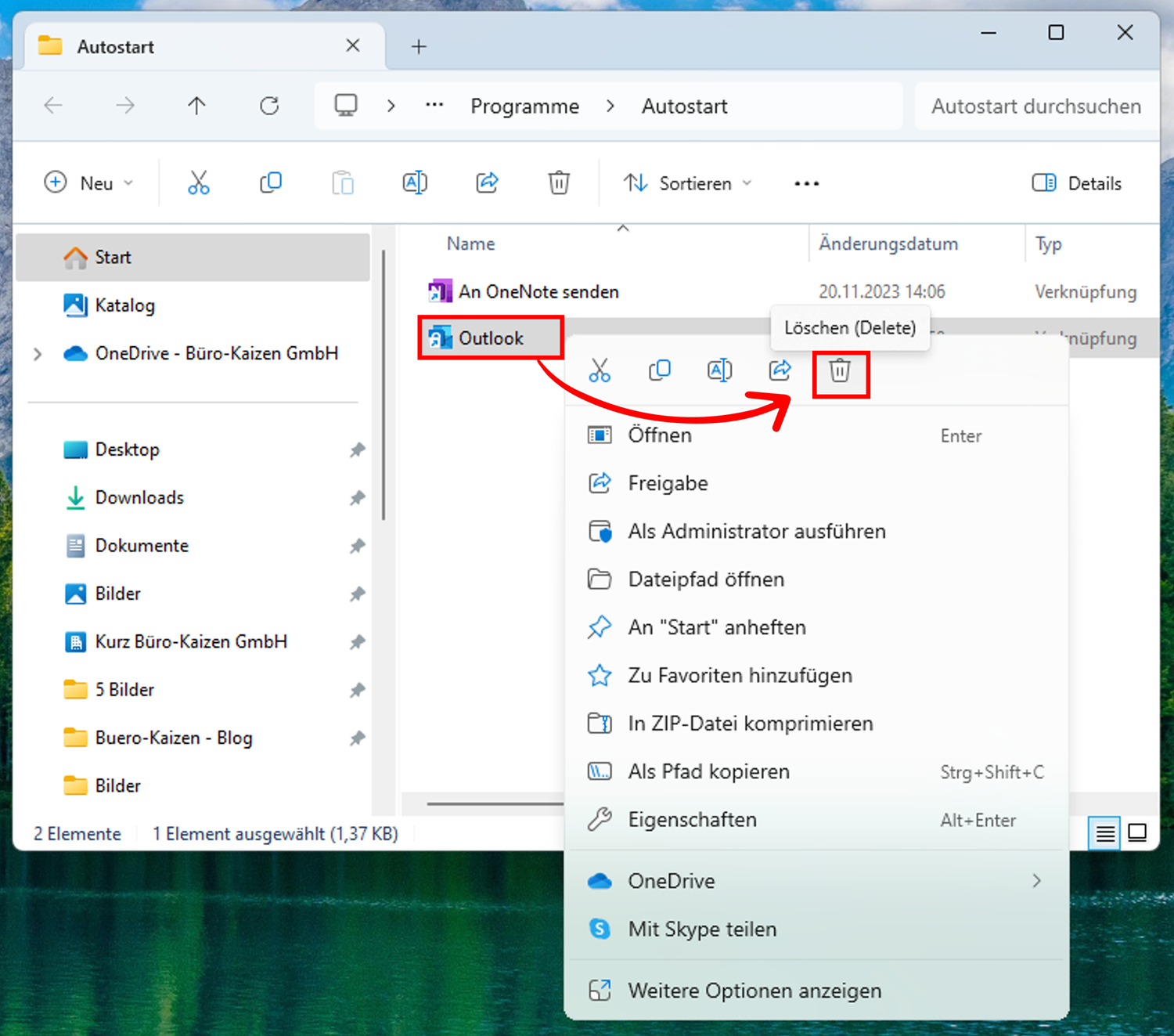 Sie können den Outlook Autostart deaktivieren, indem Sie Outlook aus dem Autostart-Ordner löschen.