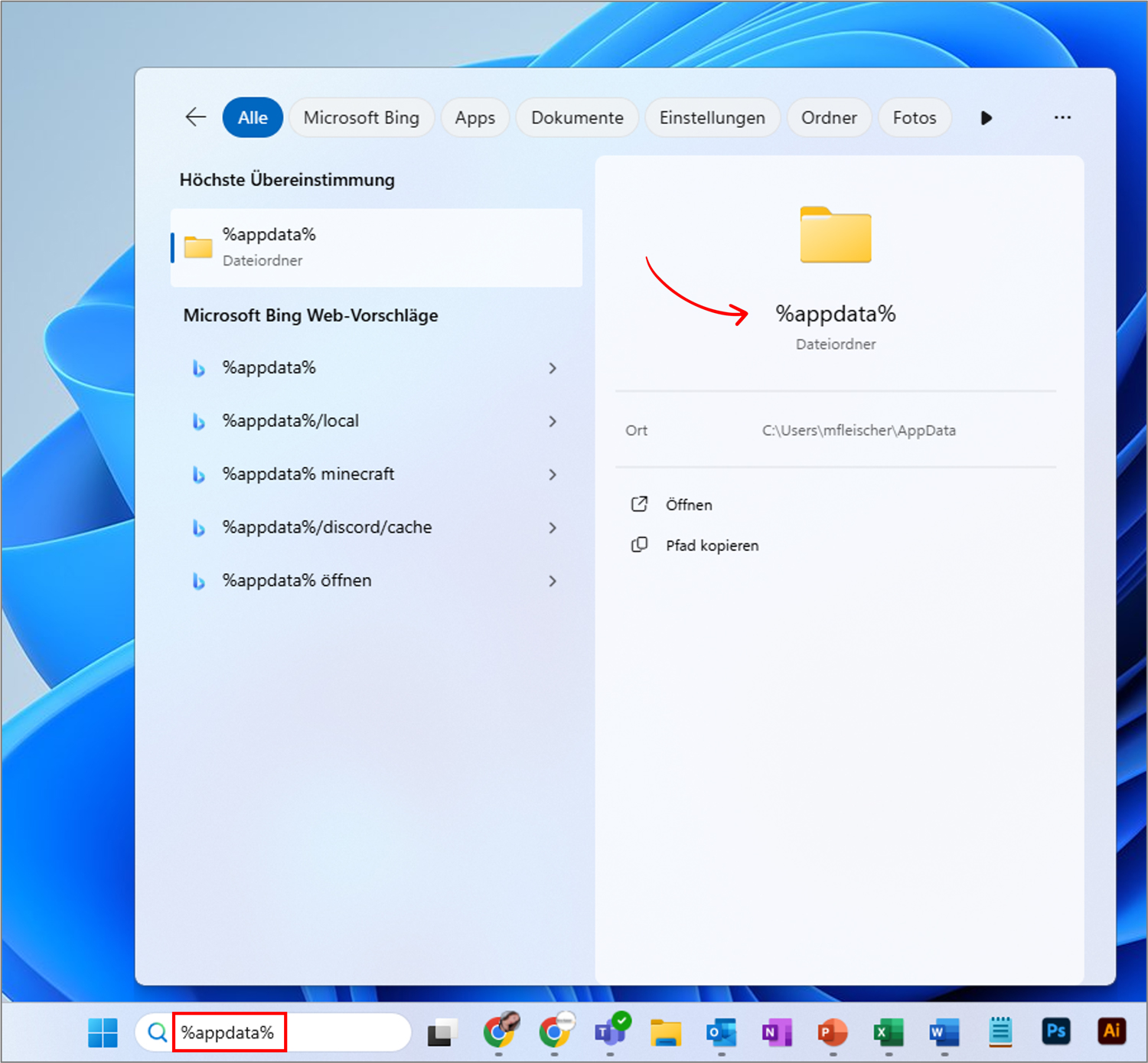 Outlook Cache löschen Windows 11 Startmenü