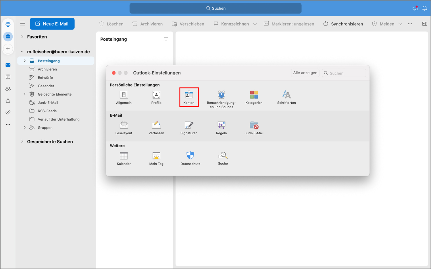 Outlook einrichten Mac Konten