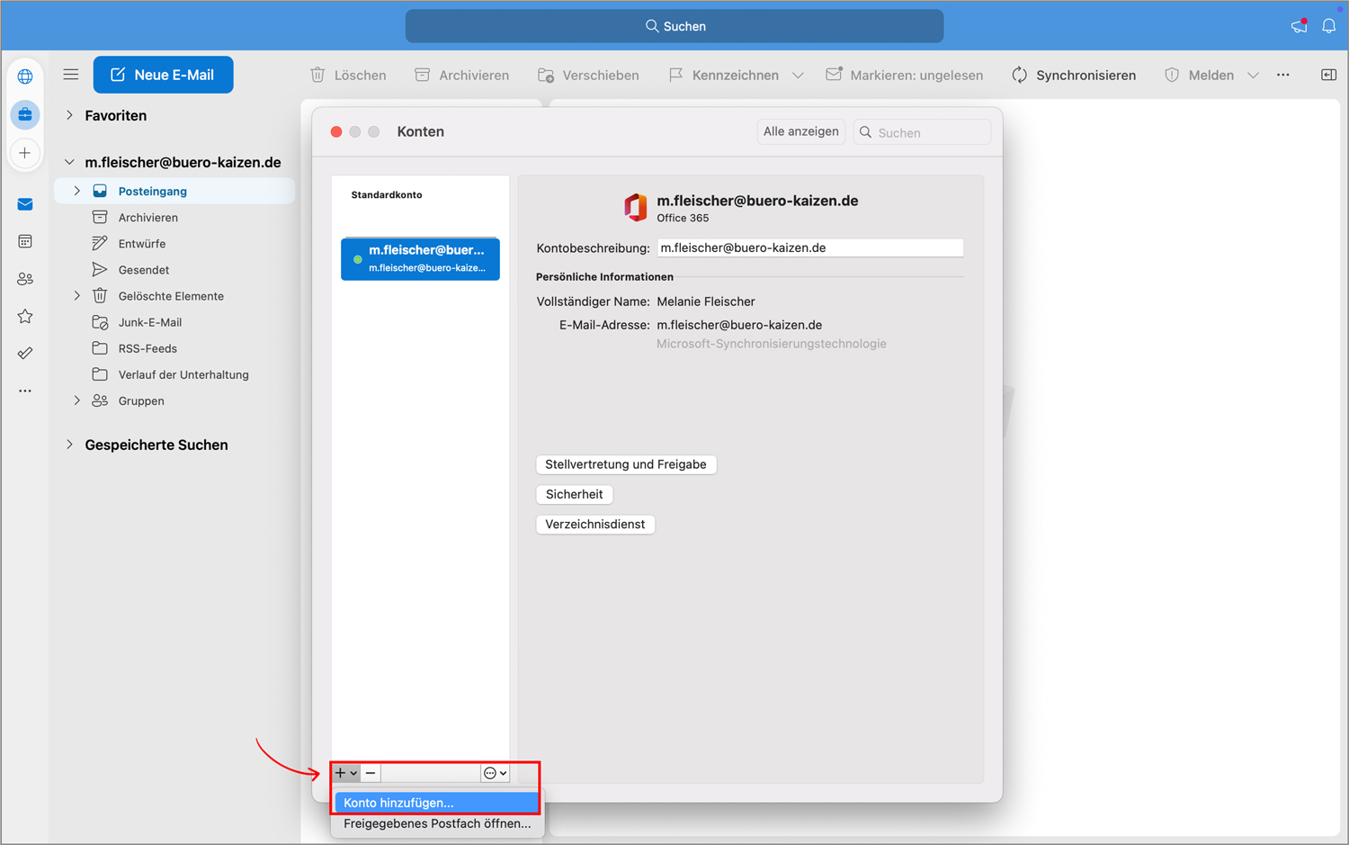 Outlook einrichten Mac Konto hinzufügen