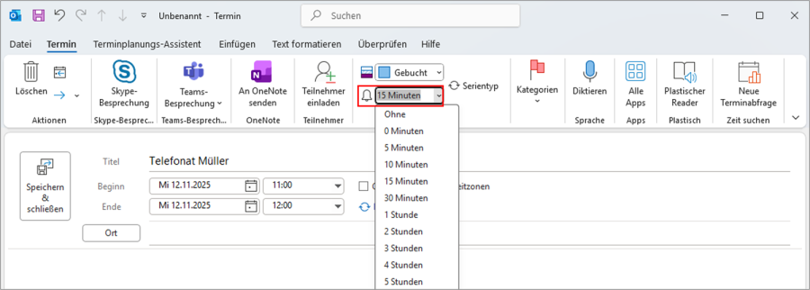 Outlook Erinnerung erstellen Kalendertermin