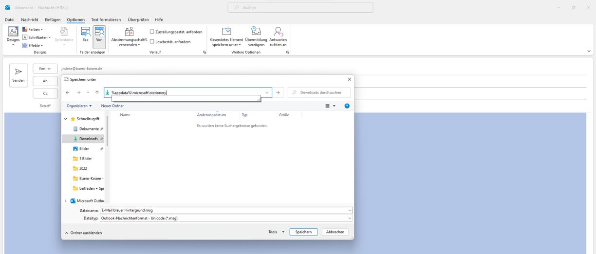 Outlook Farbe ändern: E-Mail Hintergrund ändern und das individuelle Briefpapier speichern.