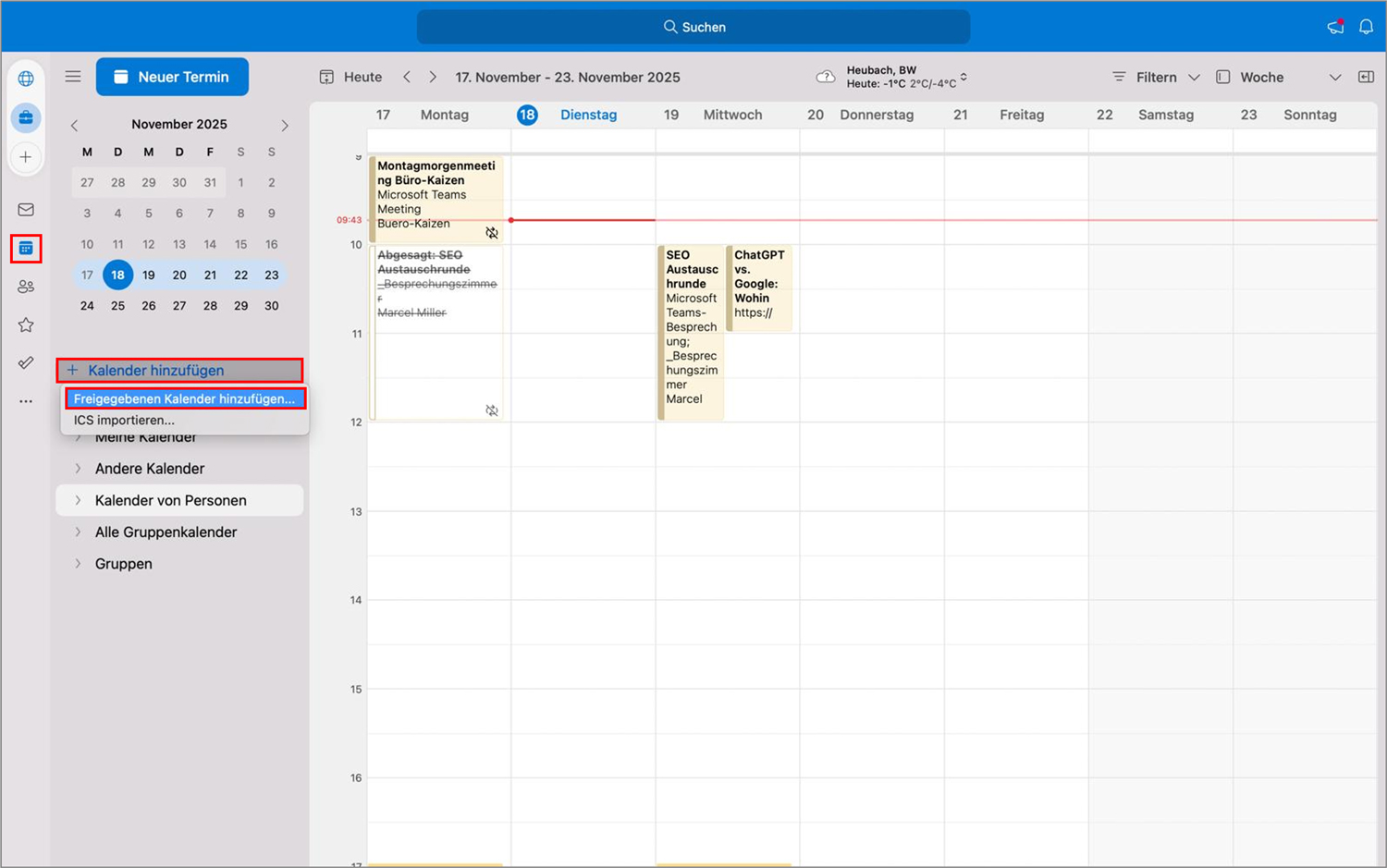 Outlook für Mac Kalender hinzufügen