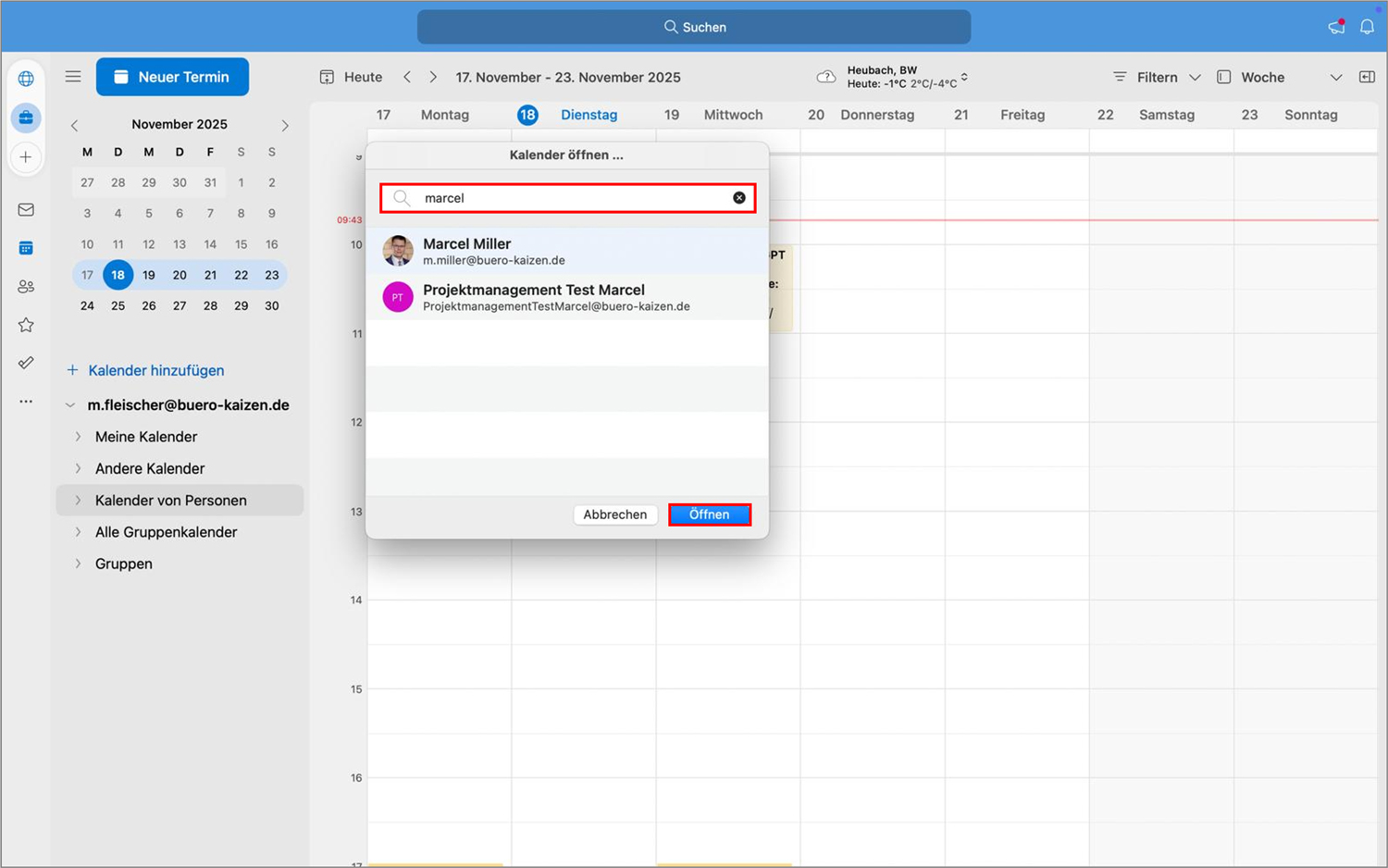 Outlook für Mac Kalender Person suchen