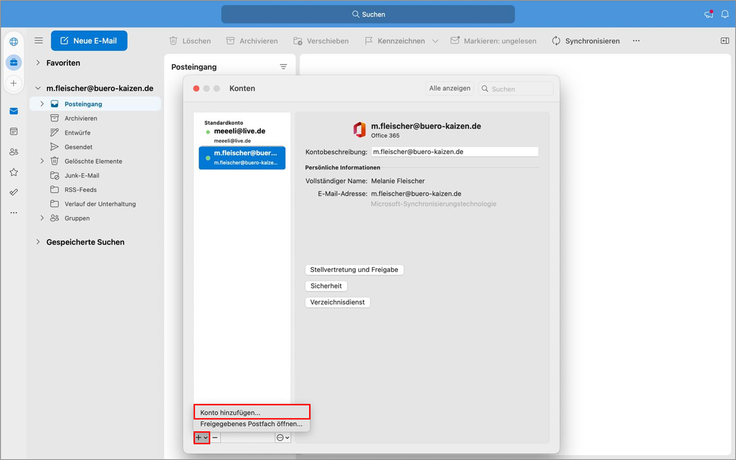 Outlook für Mac Konto hinzufügen