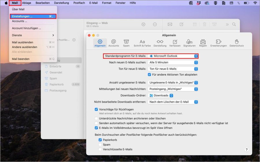 Outlook für Mac festlegen Standardprogramm