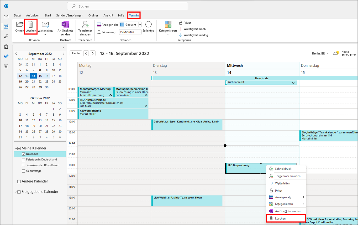 Sie können ganz einfach Kalendereinträge in Outlook löschen und auch in Outlook gelöschte Termine wiederherstellen.
