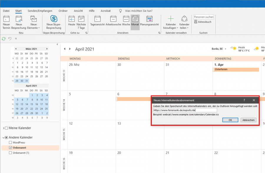 outlook-ical-importieren-url-einfuegen