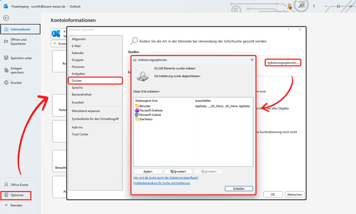 Outlook-Indizeriung starten