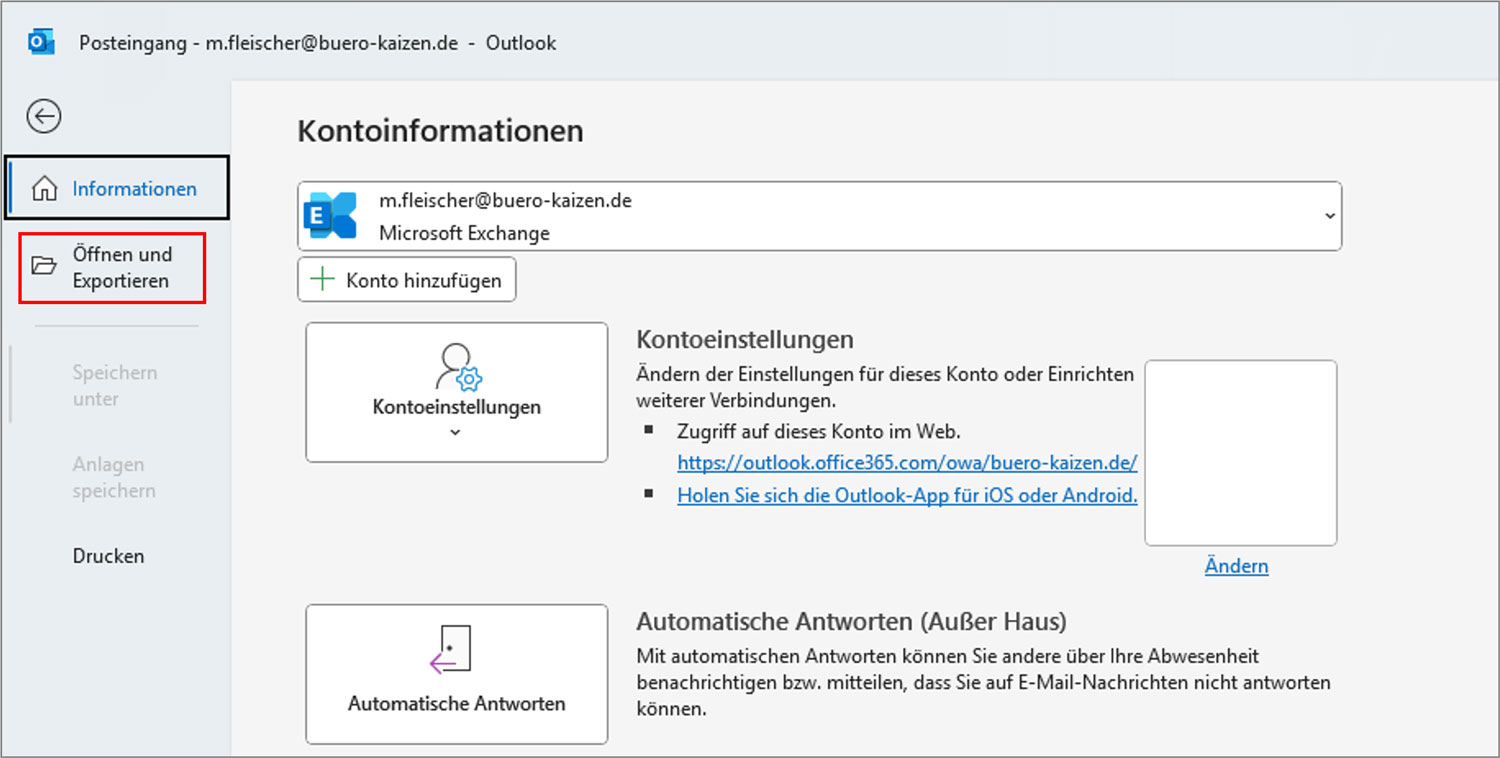 Outlook installieren .pst-Datei erstellen Anfang
