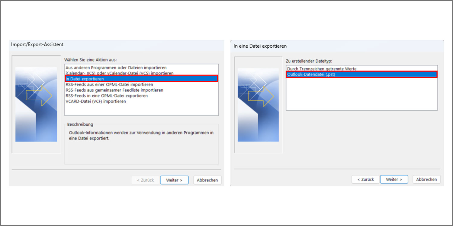 Outlook installieren .pst-Datei
