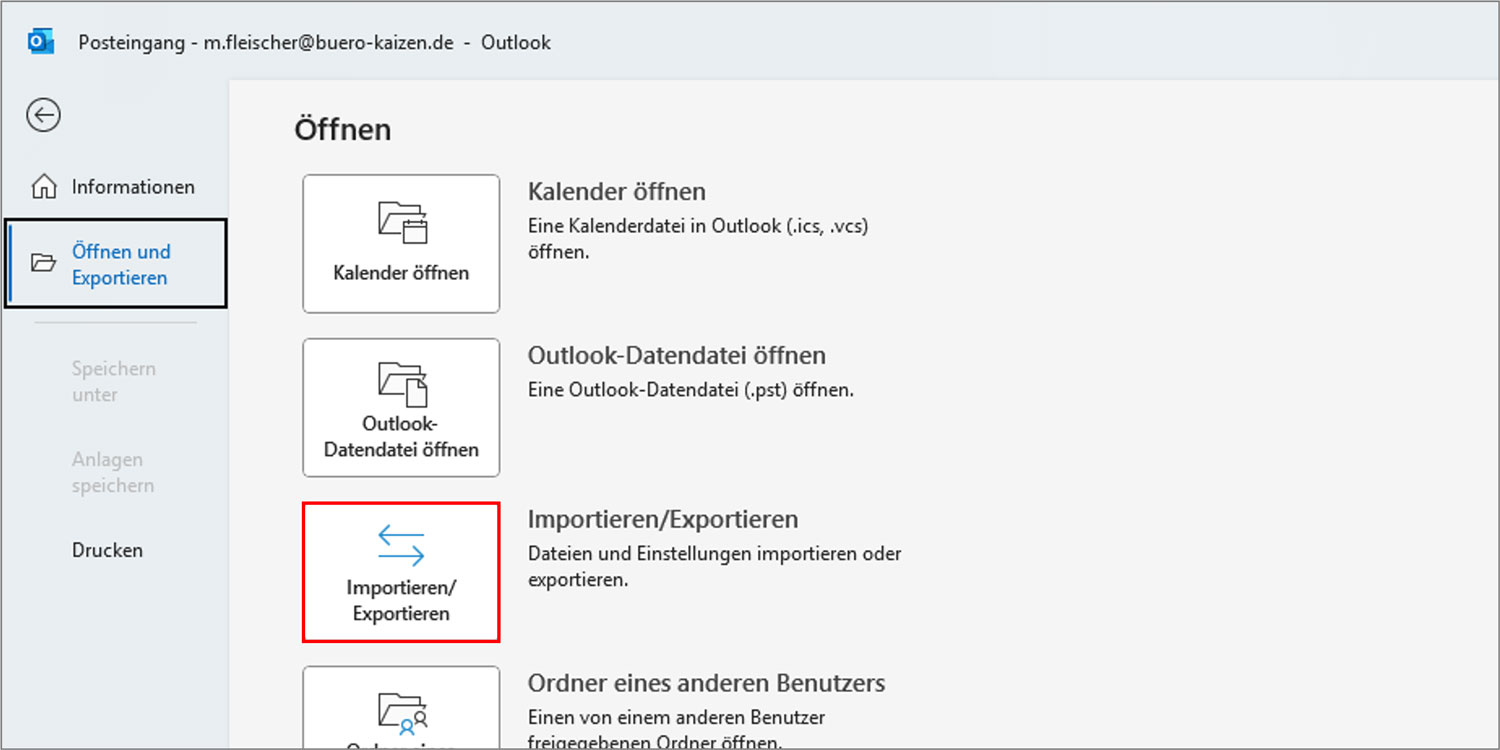 Outlook installieren .pst-Datei zweiter Schritt