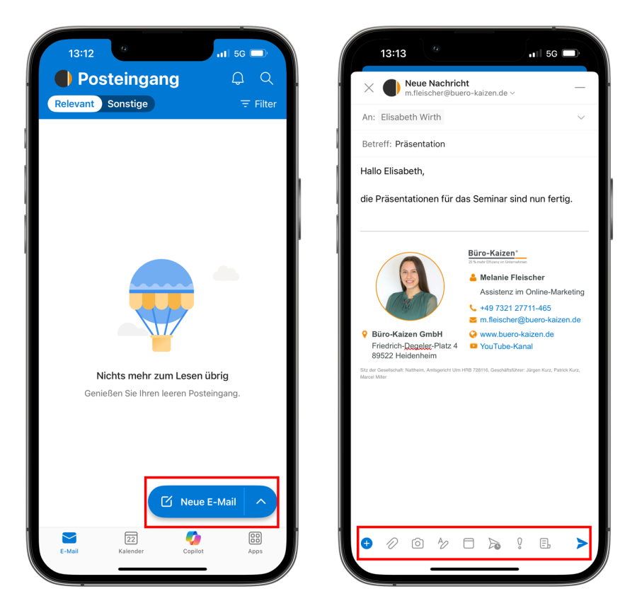 Outlook iPhone E-Mail verfassen