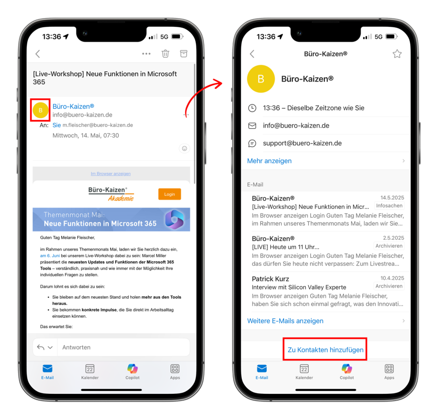 Outlook iPhone Kontakte hinzufügen