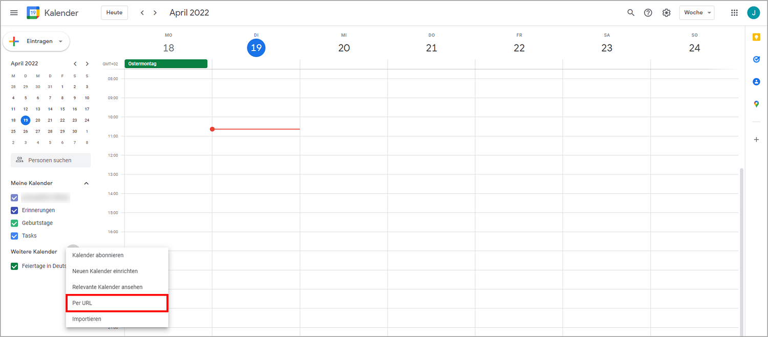 Sie können über die Funktion "Per URL" den Outlook Kalender für Android in Ihren Google Kalender einfügen.