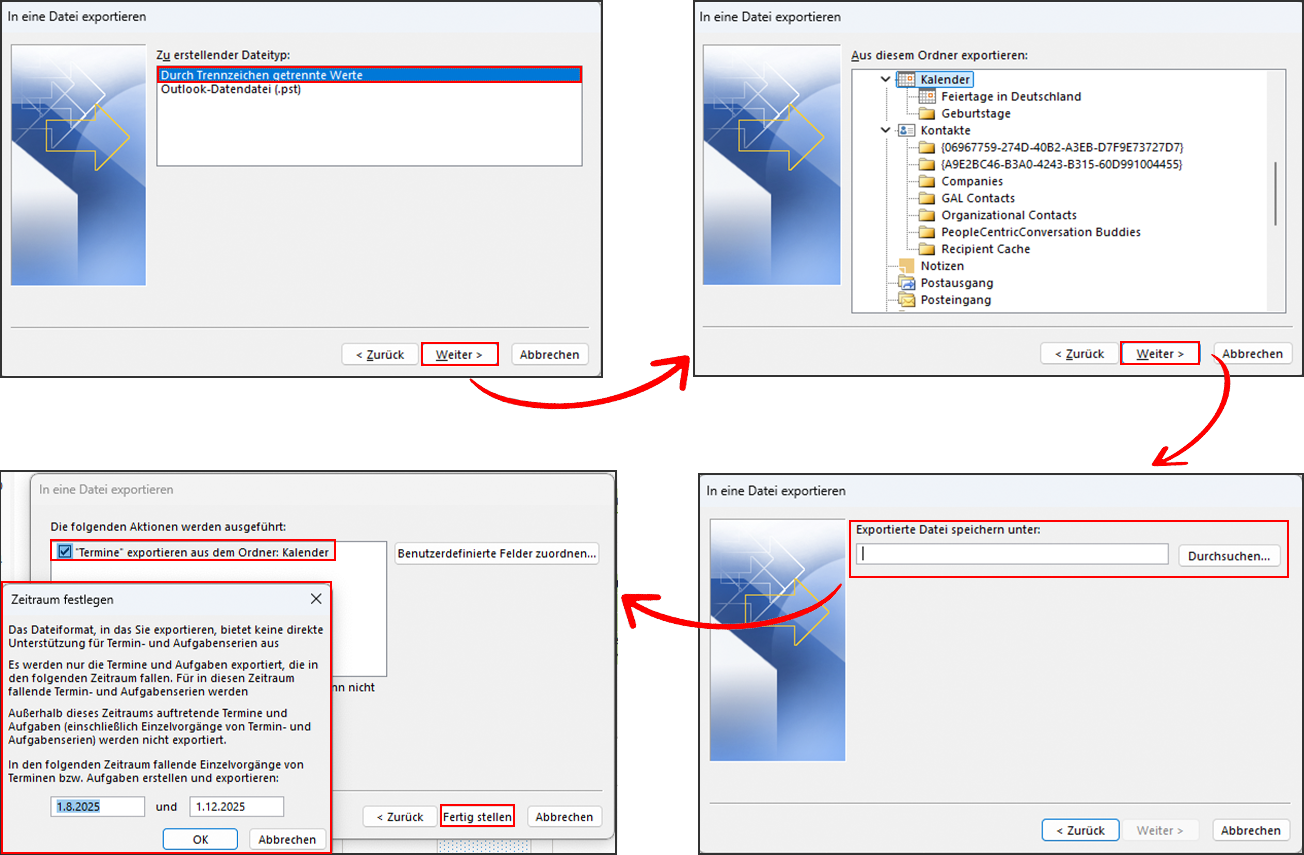 Outlook-Kalender exportieren