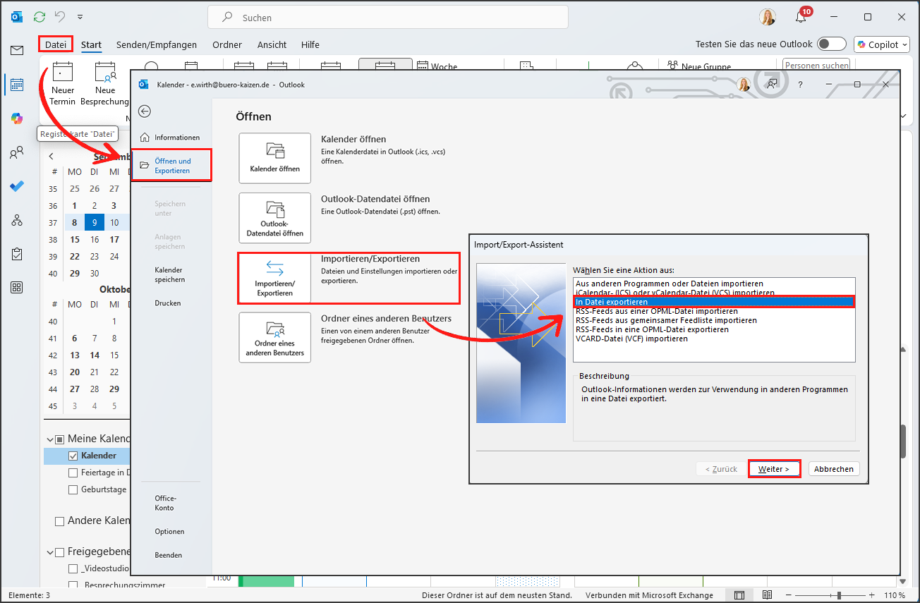 Outlook-Kalender exportieren
