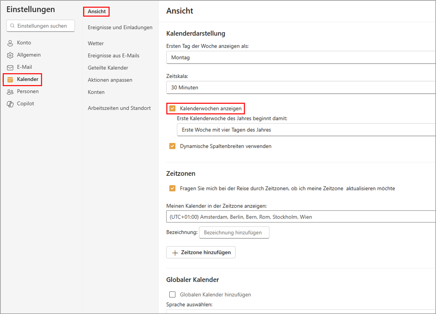 Outlook Kalenderwochen anzeigen Neues