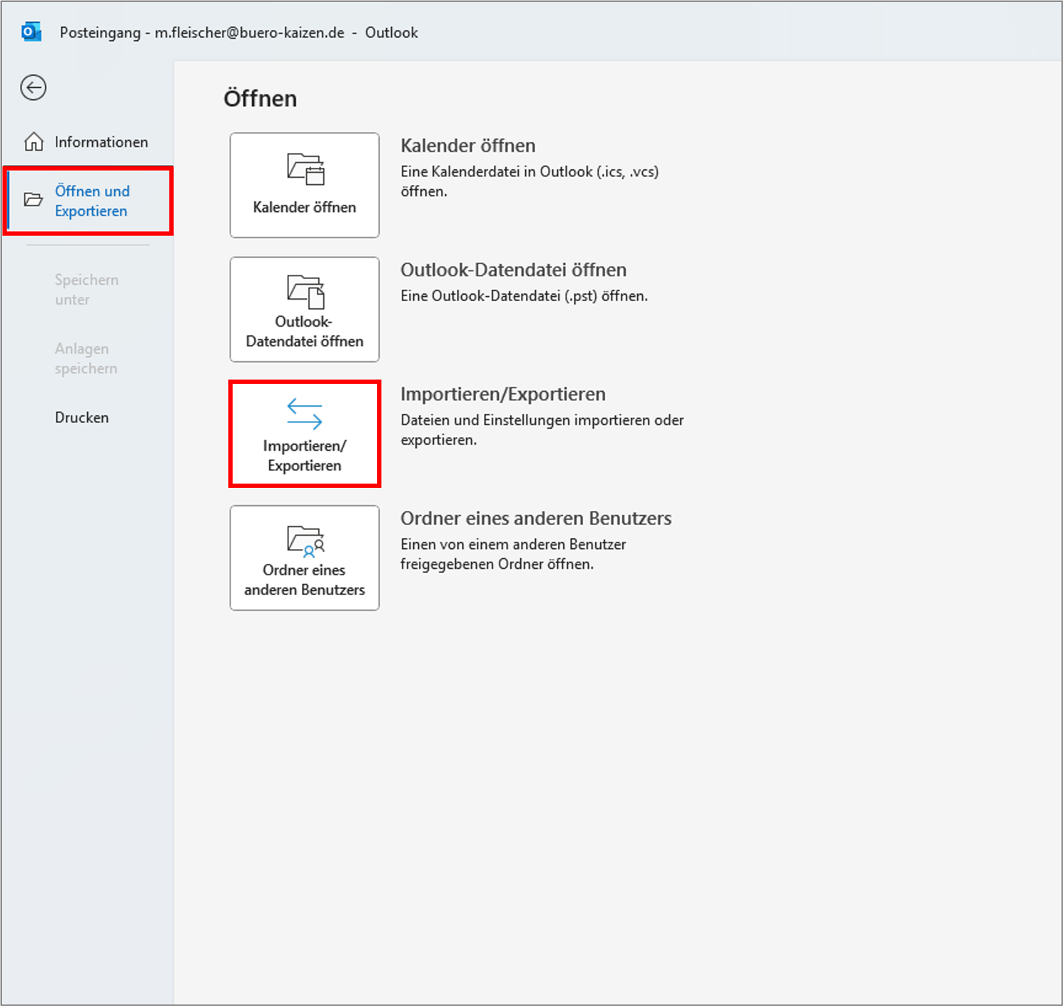 Outlook Kontakte importieren Schaltfläche