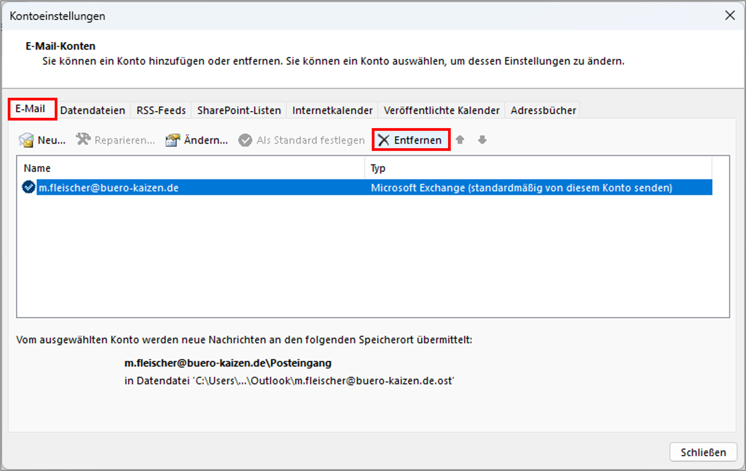 Outlook Konto löschen