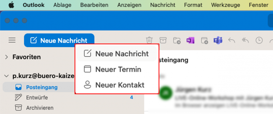 Outlook auf dem Mac: Neue Nachrichten, Termine und Kontakte