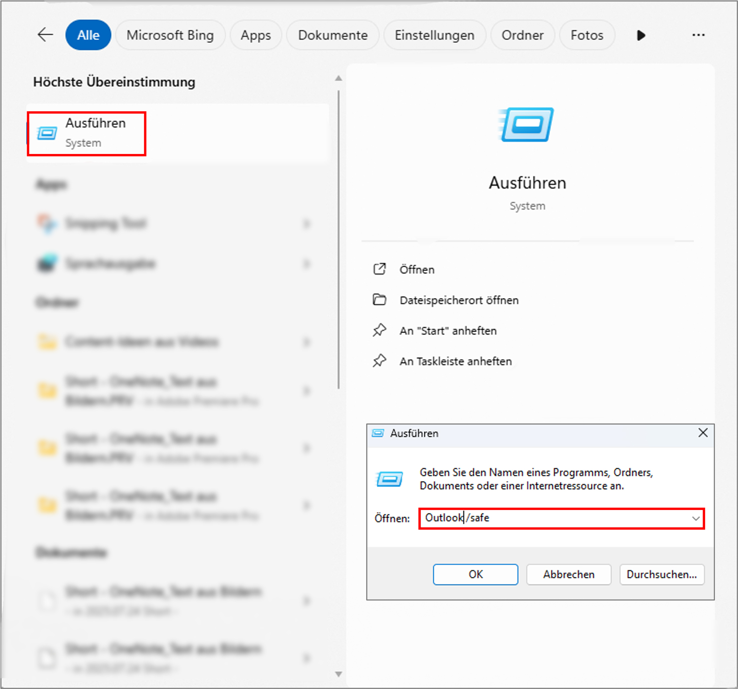 Outlook öffnet nicht Ausführen