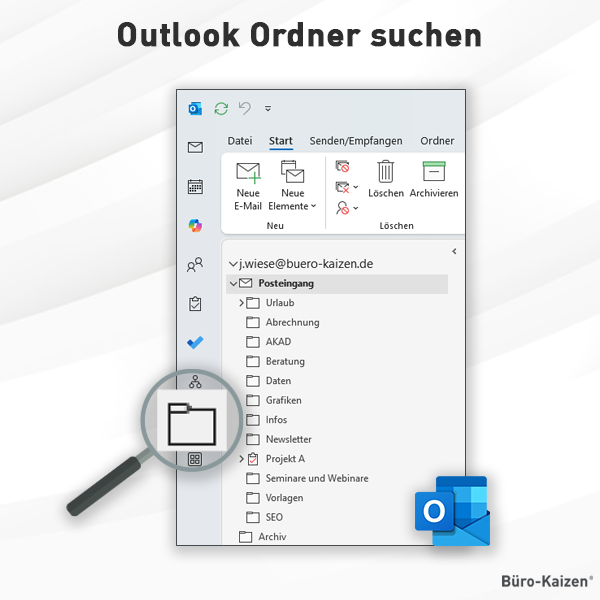 Einen Outlook Ordner suchen.