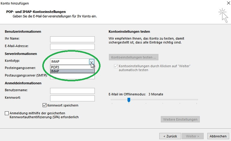 mail postfach in outlook hinzufügen