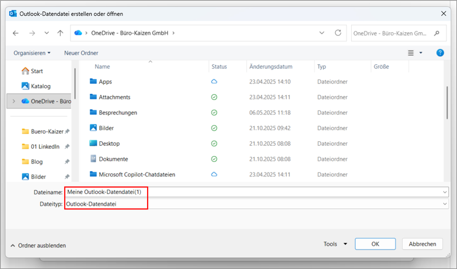 Outlook PST Datei Speicherort