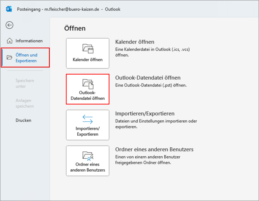 Outlook PST Datendatei öffnen
