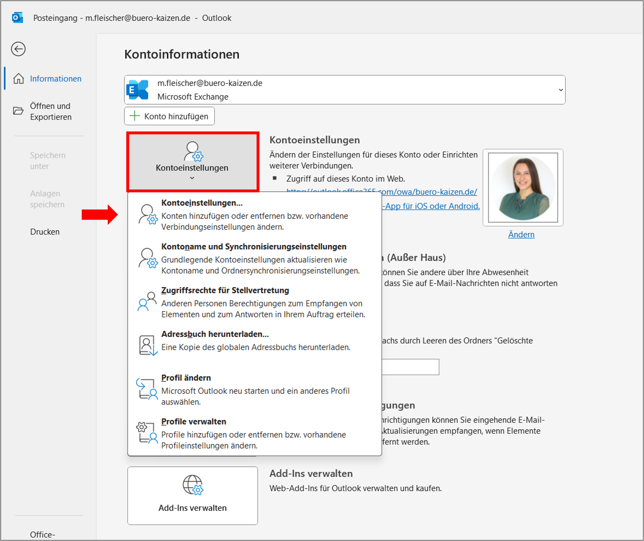 Outlook PST Datei Kontoeinstellungen