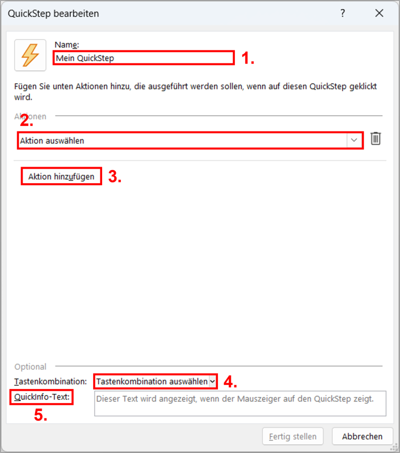 Outlook Quicksteps Einstellungen