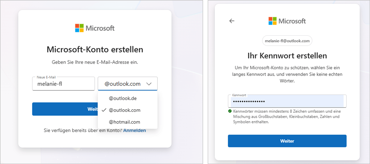 Outlook registrieren E-Mail und Passwort