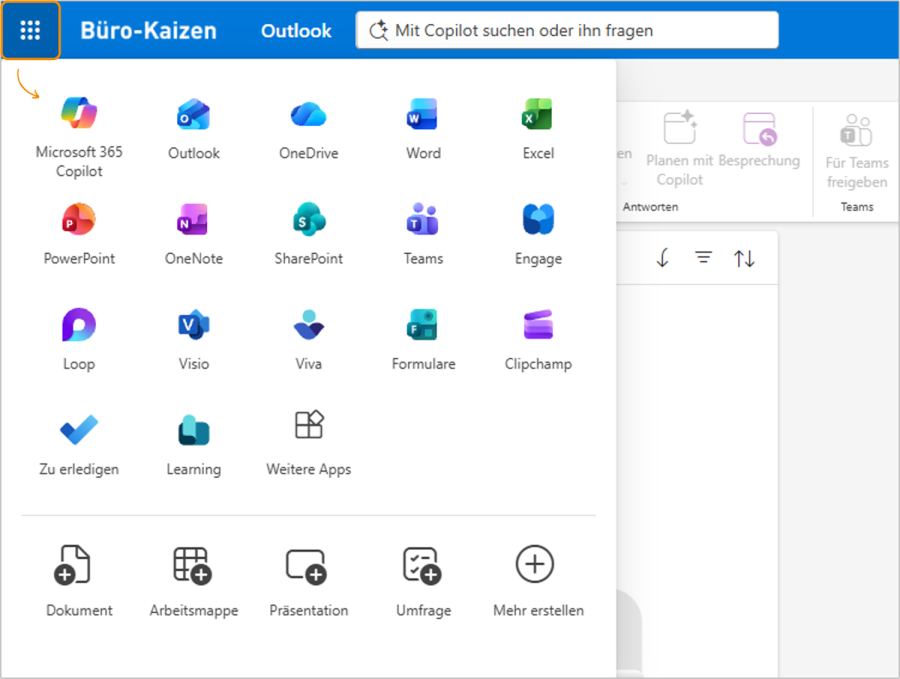 Outlook registrieren Microsoft 365 Apps nutzen