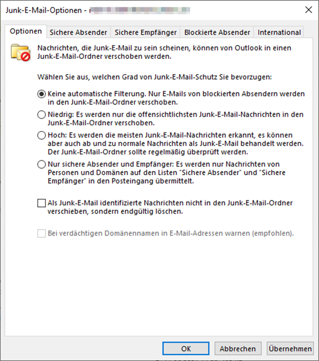 outlook-spam-schutzlevel