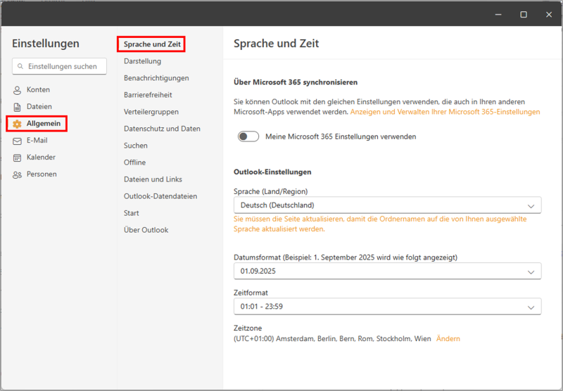 Outlook Sprache ändern und Korrekturhilfe festlegen (Anleitung)