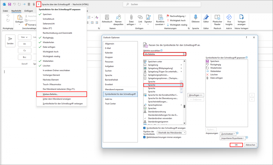 Outlook Sprache ändern und Korrekturhilfe festlegen (Anleitung)