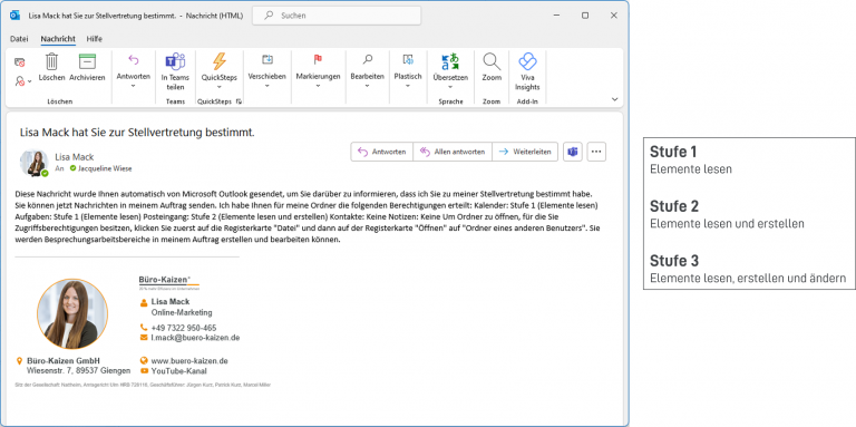 Outlook Postfach freigeben und Berechtigungen einstellen