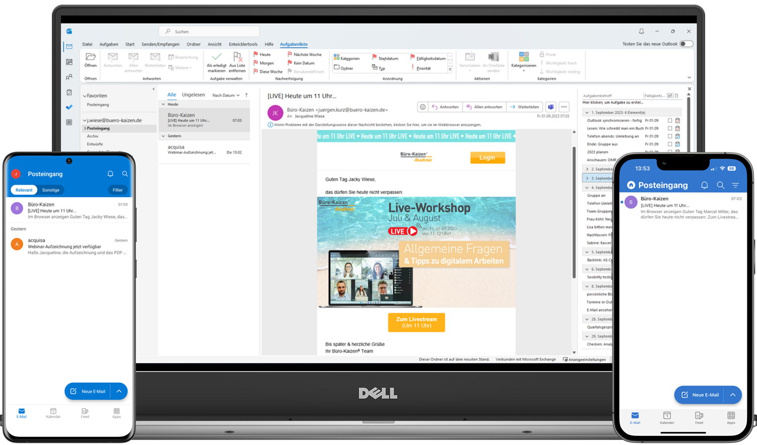 Mit einem Exchange-Konto können Sie Outlook auf mehreren Geräten synchronisieren.