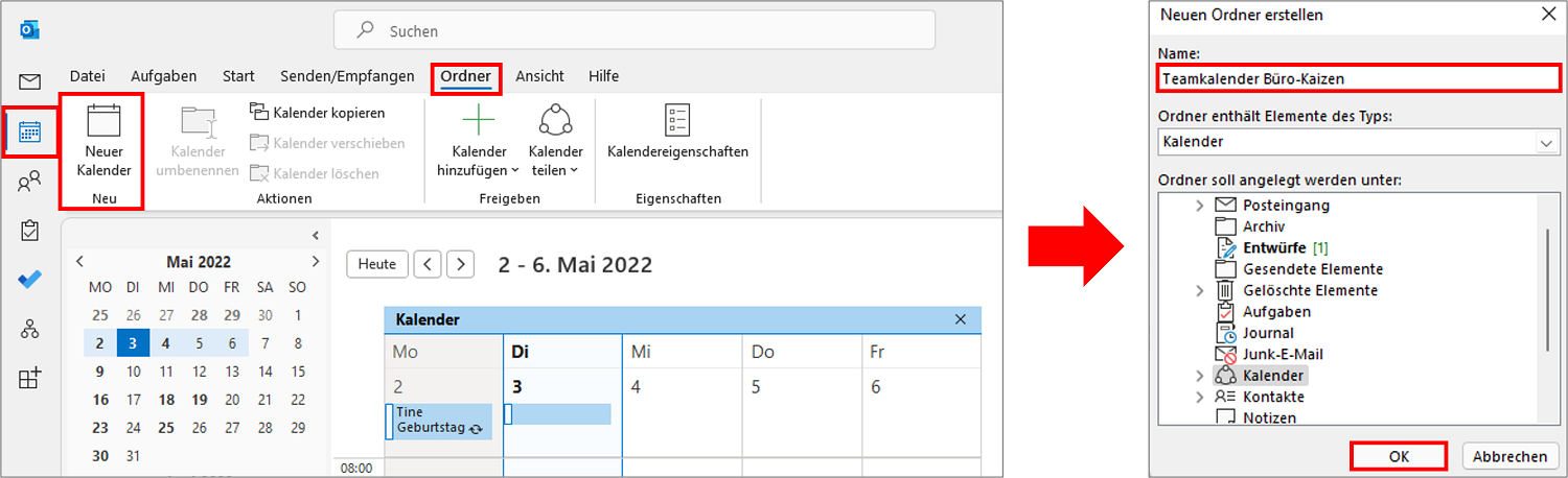 Zuerst müssen Sie einen gemeinsamen Teamkalender in Outlook erstellen.