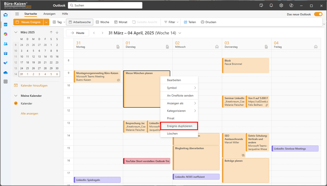 Outlook Alle Termine In Anderen Kalender Kopieren www.buero-kaizen.de