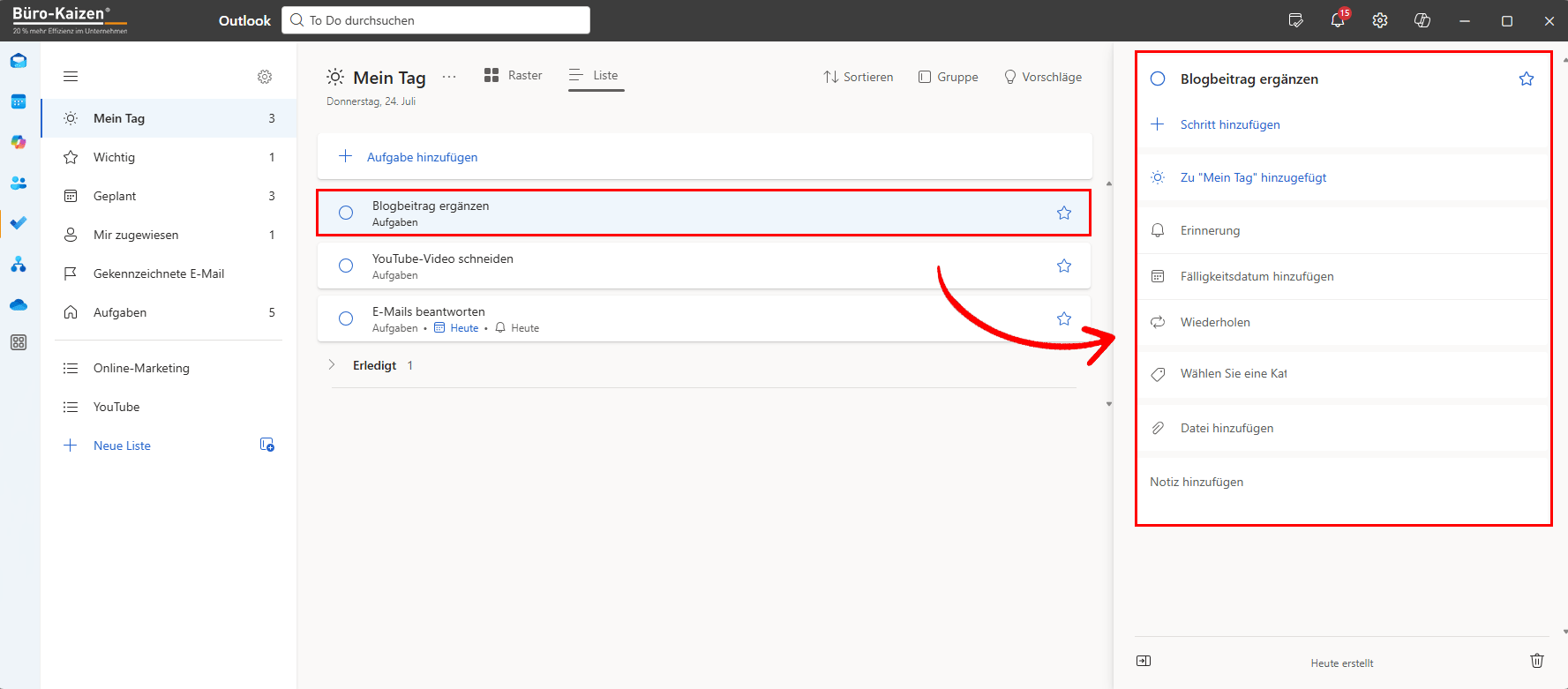 Outlook To-Do-Liste Aufgabe verwalten