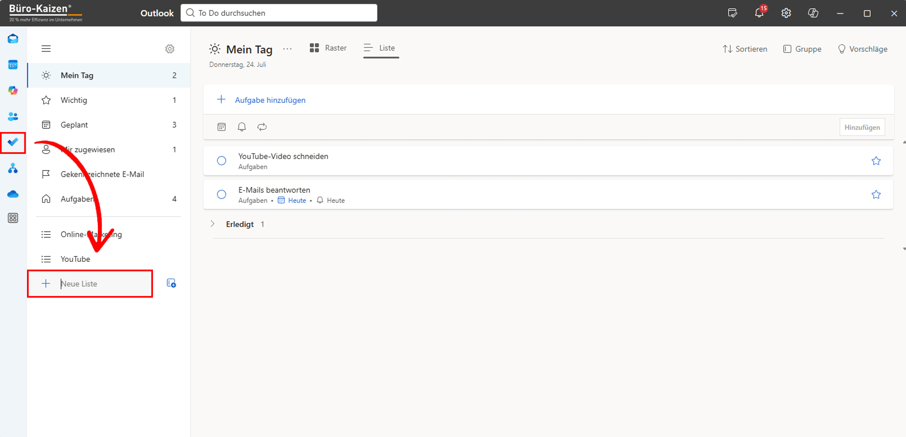 Outlook To-Do-Liste Liste erstellen