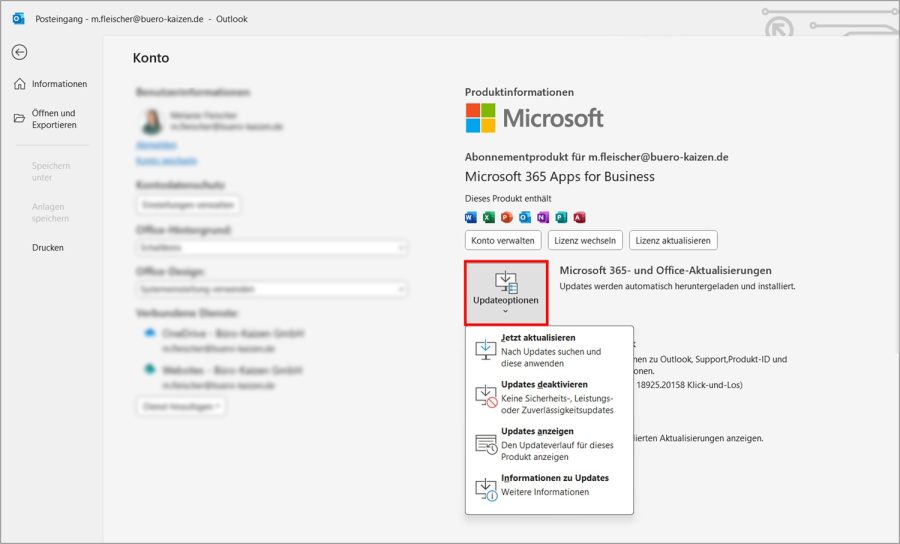 Outlook Update Einstellungen