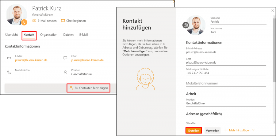 Mit wenigen Klicks haben Sie in der Outlook Web App den neuen Kontakt erstellt.