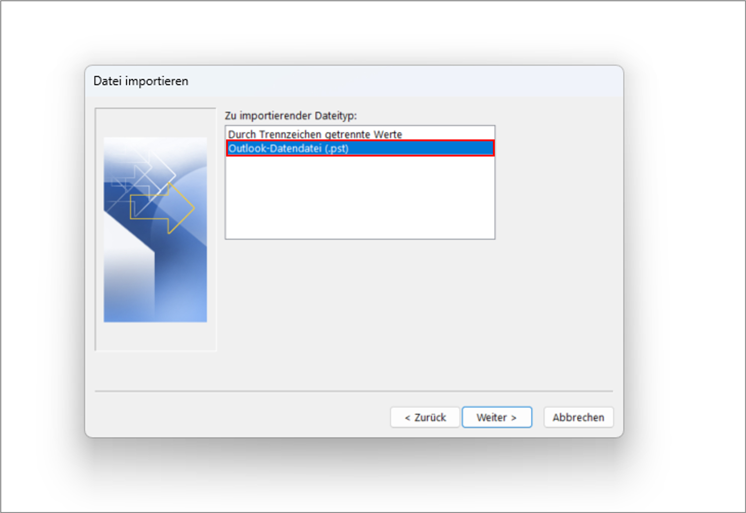 Outlook zurücksetzen Datendatei pst